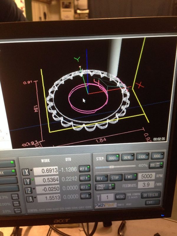 PathPilot screen displaying a FIRST Robotics sprocket project