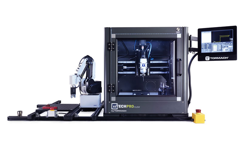 The xsTECH PRO comes ready to work with a small robot for an automation cell